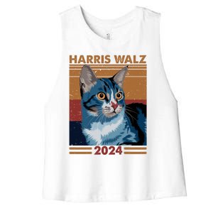 Harris Walz 2024 Funny Cat Election Kamala Harris Gift Women's Racerback Cropped Tank