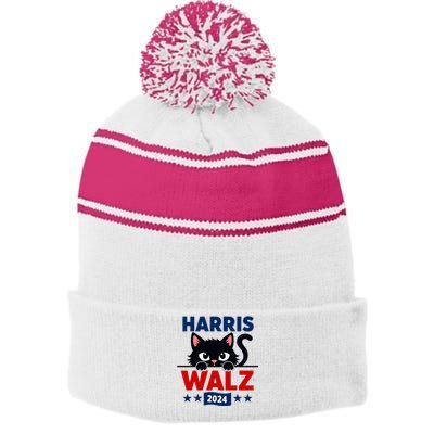 Harris Waltz 2024 Election Kamala Harris Cat Tim Waltz Stripe Pom Pom Beanie