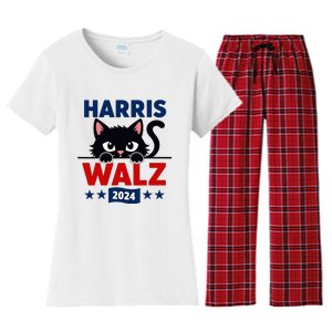 Harris Waltz 2024 Election Kamala Harris Cat Tim Waltz Women's Flannel Pajama Set