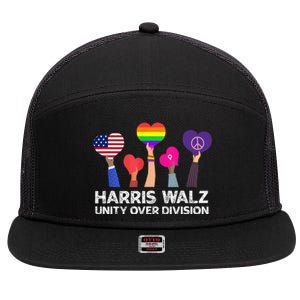 Harris Waltz 2024 Unity Over Division Kamala Harris Tim Walz 7 Panel Mesh Trucker Snapback Hat