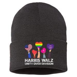 Harris Waltz 2024 Unity Over Division Kamala Harris Tim Walz Sustainable Knit Beanie