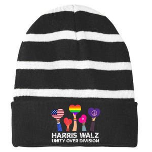 Harris Waltz 2024 Unity Over Division Kamala Harris Tim Walz Striped Beanie with Solid Band