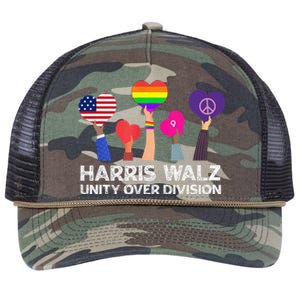 Harris Waltz 2024 Unity Over Division Kamala Harris Tim Walz Retro Rope Trucker Hat Cap