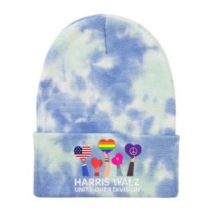 Harris Waltz 2024 Unity Over Division Kamala Harris Tim Walz Tie Dye 12in Knit Beanie