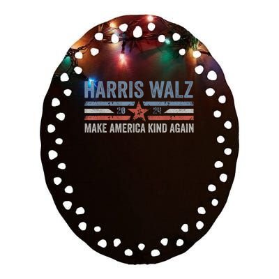 Harris Walz 2024 Make America Kind Again Harris Waltz Quote Ceramic Oval Ornament