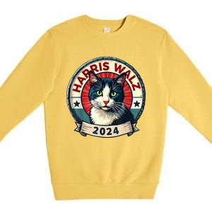 Harris Walz 2024 Funny Cat Election Kamala Harris Tim Waltz Premium Crewneck Sweatshirt