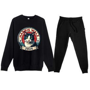 Harris Walz 2024 Funny Cat Election Kamala Harris Tim Waltz Premium Crewneck Sweatsuit Set