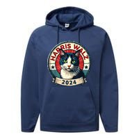 Harris Walz 2024 Funny Cat Election Kamala Harris Tim Waltz Performance Fleece Hoodie