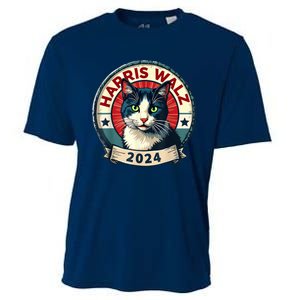 Harris Walz 2024 Funny Cat Election Kamala Harris Tim Waltz Cooling Performance Crew T-Shirt