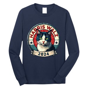 Harris Walz 2024 Funny Cat Election Kamala Harris Tim Waltz Long Sleeve Shirt