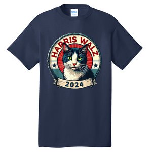 Harris Walz 2024 Funny Cat Election Kamala Harris Tim Waltz Tall T-Shirt