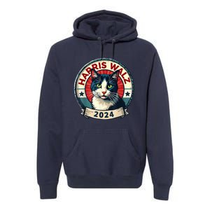 Harris Walz 2024 Funny Cat Election Kamala Harris Tim Waltz Premium Hoodie