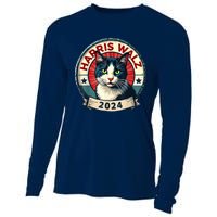 Harris Walz 2024 Funny Cat Election Kamala Harris Tim Waltz Cooling Performance Long Sleeve Crew