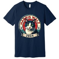 Harris Walz 2024 Funny Cat Election Kamala Harris Tim Waltz Premium T-Shirt