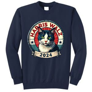 Harris Walz 2024 Funny Cat Election Kamala Harris Tim Waltz Tall Sweatshirt