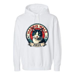 Harris Walz 2024 Funny Cat Election Kamala Harris Tim Waltz Garment-Dyed Fleece Hoodie