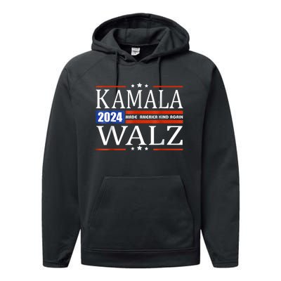 Harris Walz 2024 Make America Kind Again Harris Waltz Quote Performance Fleece Hoodie