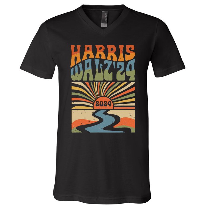 Harris Waltz 2024 Election Kamala Harris Usa Flag High Heels V-Neck T-Shirt