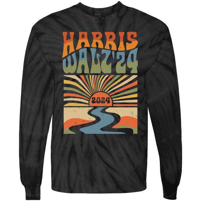 Harris Waltz 2024 Election Kamala Harris Usa Flag High Heels Tie-Dye Long Sleeve Shirt