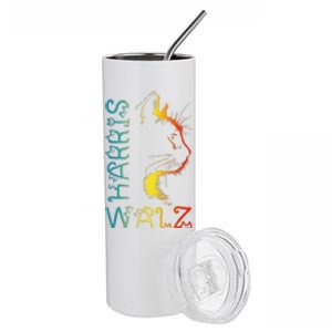 Harris Waltz 2024 Kamala Walz Cat Lettering Positive Funny Gift Stainless Steel Tumbler