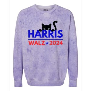 Harris Walz 2024 Funny Cat Election Kamala Harris Tim Waltz Colorblast Crewneck Sweatshirt