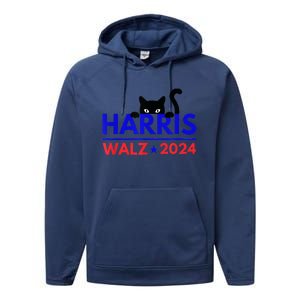 Harris Walz 2024 Funny Cat Election Kamala Harris Tim Waltz Performance Fleece Hoodie