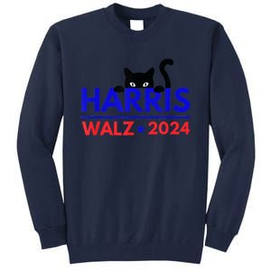 Harris Walz 2024 Funny Cat Election Kamala Harris Tim Waltz Tall Sweatshirt