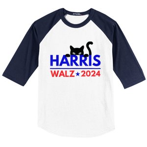 Harris Walz 2024 Funny Cat Election Kamala Harris Tim Waltz Baseball Sleeve Shirt