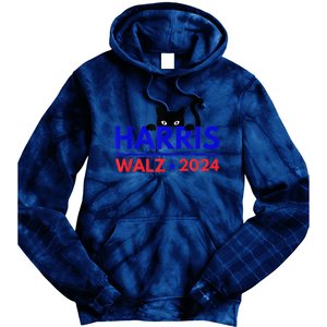 Harris Walz 2024 Funny Cat Election Kamala Harris Tim Waltz Tie Dye Hoodie