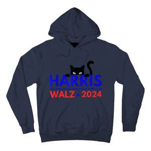 Harris Walz 2024 Funny Cat Election Kamala Harris Tim Waltz Tall Hoodie