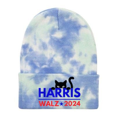 Harris Walz 2024 Funny Cat Election Kamala Harris Tim Waltz Tie Dye 12in Knit Beanie