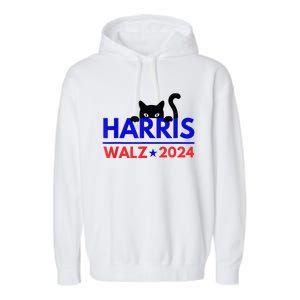 Harris Walz 2024 Funny Cat Election Kamala Harris Tim Waltz Garment-Dyed Fleece Hoodie