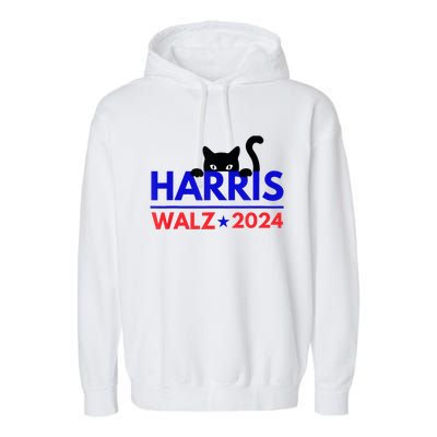 Harris Walz 2024 Funny Cat Election Kamala Harris Tim Waltz Garment-Dyed Fleece Hoodie