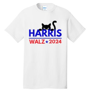 Harris Walz 2024 Funny Cat Election Kamala Harris Tim Waltz Tall T-Shirt