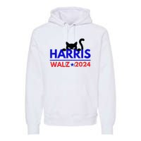 Harris Walz 2024 Funny Cat Election Kamala Harris Tim Waltz Premium Hoodie