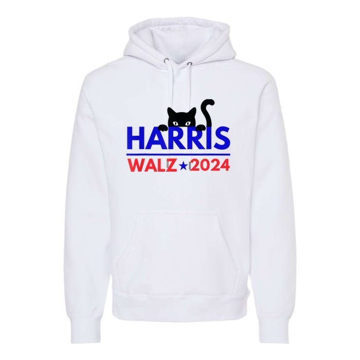 Harris Walz 2024 Funny Cat Election Kamala Harris Tim Waltz Premium Hoodie