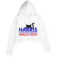 Harris Walz 2024 Funny Cat Election Kamala Harris Tim Waltz Crop Fleece Hoodie