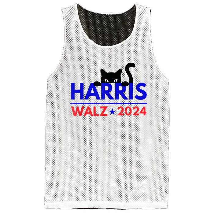 Harris Walz 2024 Funny Cat Election Kamala Harris Tim Waltz Mesh Reversible Basketball Jersey Tank