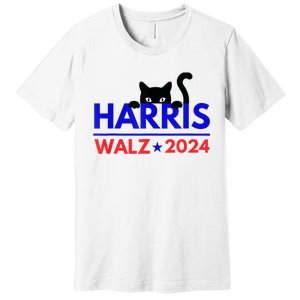 Harris Walz 2024 Funny Cat Election Kamala Harris Tim Waltz Premium T-Shirt