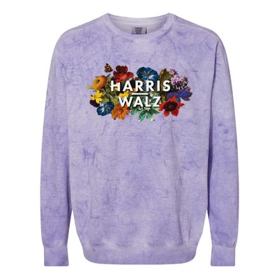 Harris Walz 2024 Floral Feminine Women Harris Waltz 2024 Gift Colorblast Crewneck Sweatshirt