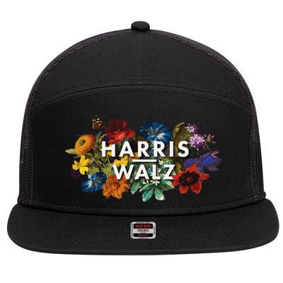 Harris Walz 2024 Floral Feminine Women Harris Waltz 2024 Gift 7 Panel Mesh Trucker Snapback Hat