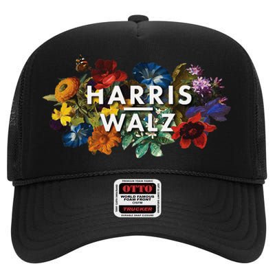 Harris Walz 2024 Floral Feminine Women Harris Waltz 2024 Gift High Crown Mesh Back Trucker Hat