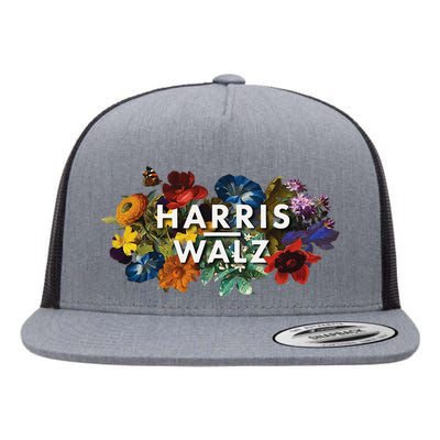 Harris Walz 2024 Floral Feminine Women Harris Waltz 2024 Gift Flat Bill Trucker Hat