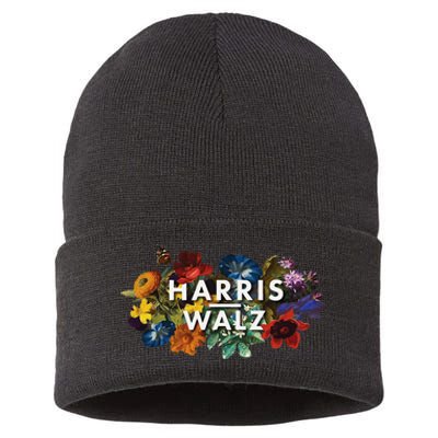 Harris Walz 2024 Floral Feminine Women Harris Waltz 2024 Gift Sustainable Knit Beanie