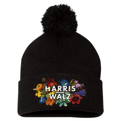 Harris Walz 2024 Floral Feminine Women Harris Waltz 2024 Gift Pom Pom 12in Knit Beanie