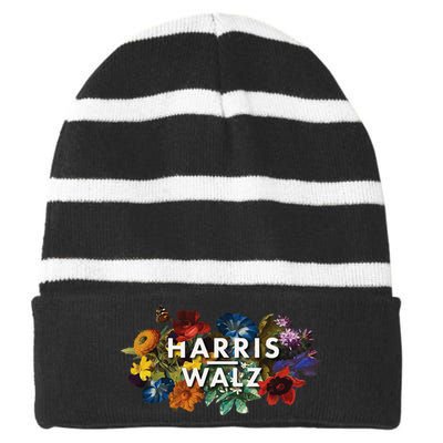 Harris Walz 2024 Floral Feminine Women Harris Waltz 2024 Gift Striped Beanie with Solid Band