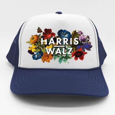 Harris Walz 2024 Floral Feminine Women Harris Waltz 2024 Gift Trucker Hat