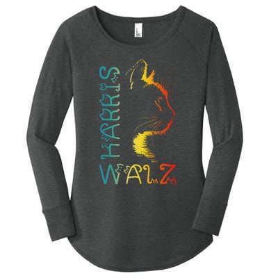 Harris Waltz 2024 Kamala Walz Cat Lettering Positive Funny Women's Perfect Tri Tunic Long Sleeve Shirt