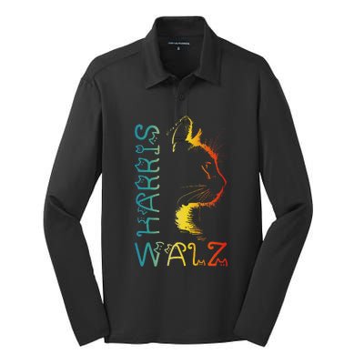 Harris Waltz 2024 Kamala Walz Cat Lettering Positive Funny Silk Touch Performance Long Sleeve Polo