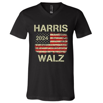 Harris Walz 2024 Kamala Harris 2024 Tim Walz 2024 Usa Flag Gift V-Neck T-Shirt